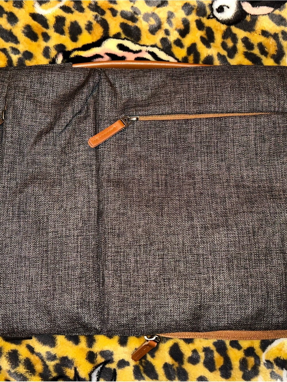 Gray waterproof Fabric Briefcase with Tan Trim